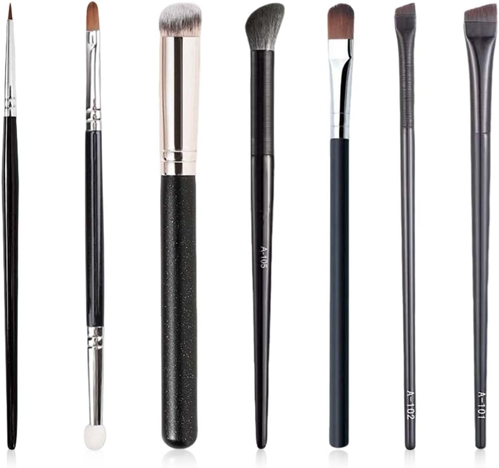 7-delige eyeliner-kwastenset, precisie-gel-eyeliner-kwast, schuin en plat, ultradun, gebogen, fijne punt voor nauwkeurige make-up en wenkbrauwen