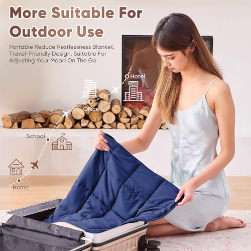Weighted Lap Blanket for Adults 5lbs, 29"x33" Cooling Heavy Throw Blanket, Portable Travel Weighted Blankets, Soft Small Blankets Gift for Sleeping, Navy Blue