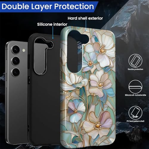 Coque Samsung S23 protection hybride 2 couches fleurs vitrail - 2
