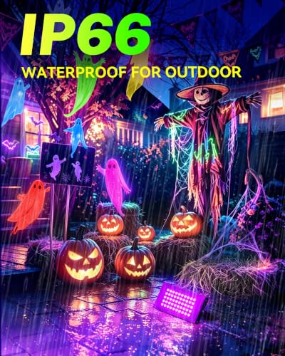 Image of 4 Pack 50W LED Black Light, Waterproof Blacklight for Glow Party, Halloween | for Neon Parties, Fluorescent Poster Tapestry, Birthday, Classroom, Bedroom, with Switch&Plug, Outdoor, IP66, Flood Light