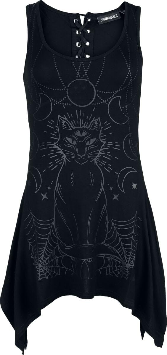 Jawbreaker Mystic Cat Top Mujer Top Negro 95% Viscosa, 5% elastán Estrechos