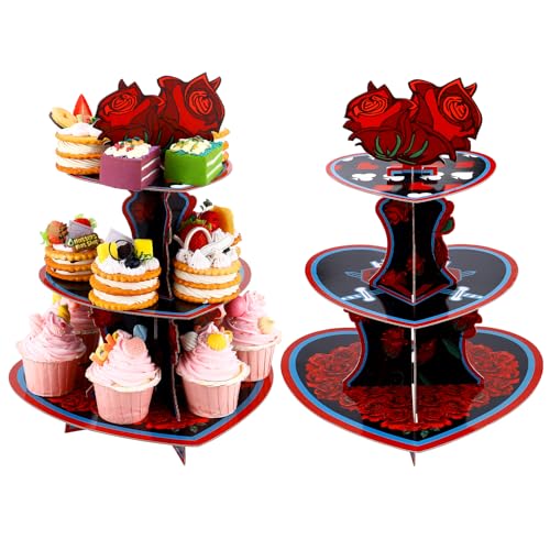 Yaomiao 2 Pcs Rise of Red Cupcake Stand 3-tier Rise of Red Theme Cupcake Stand Holder Rose Birthday Decorations for Dessert Display Birthday Baby Shower