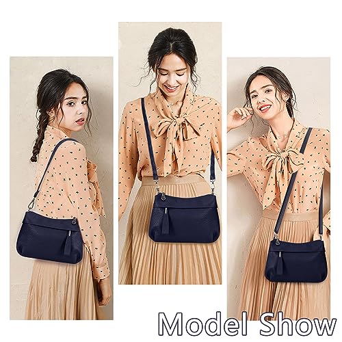 Image of Genuine Leather Purse for Women Hobo Bag Trendy Crossbody Bag and Shoulder Bag with 2 Straps