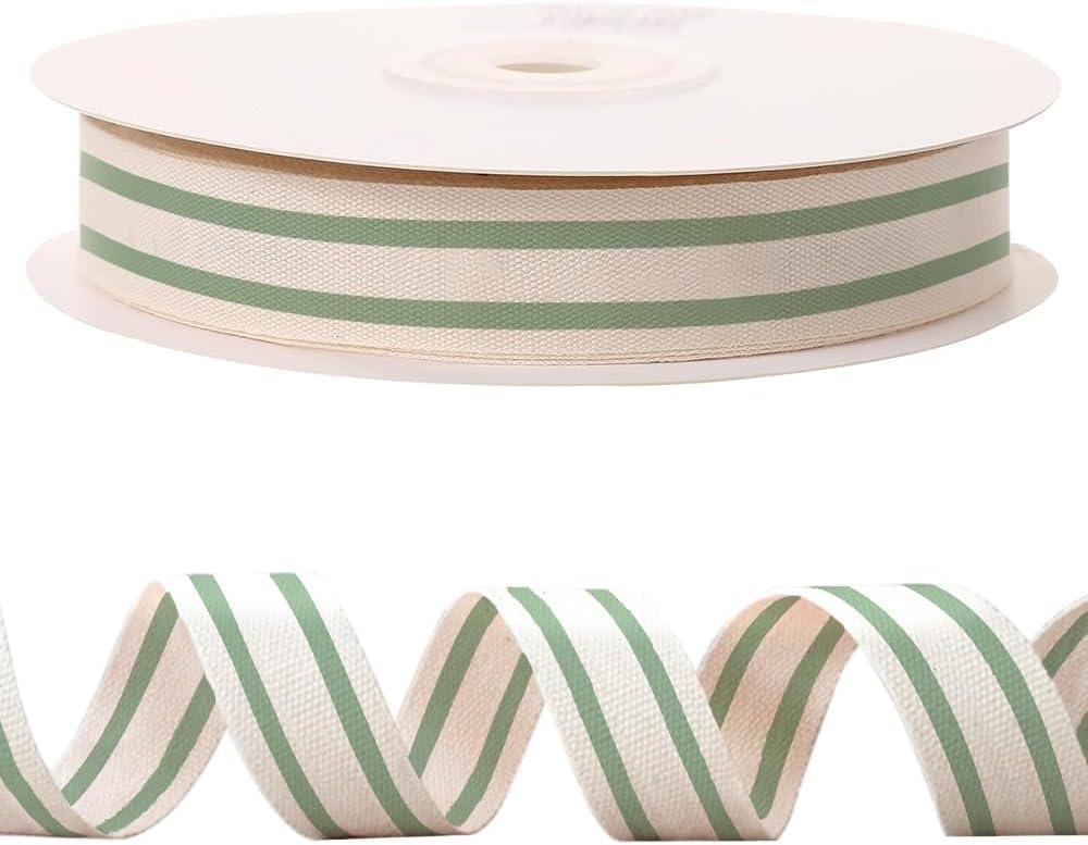 Photo 1 of CHMOART 10 Yards × 3/5 Inch Green Natural Cotton Ribbon, Double Sided Webbing Straps Ribbons, Birthday Wedding Valentines Ribbons for Crafting, DIY Sewing, Gift Wrapping