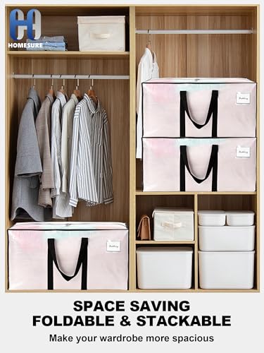 Image of 80 Pack Large Strong Moving Bags with Zippers & Carrying Handles - Water-Resistant - Heavy Duty Storage Tote for Space Saving, Fold Flat, Alternative to Moving Box (Semi-Transparent)