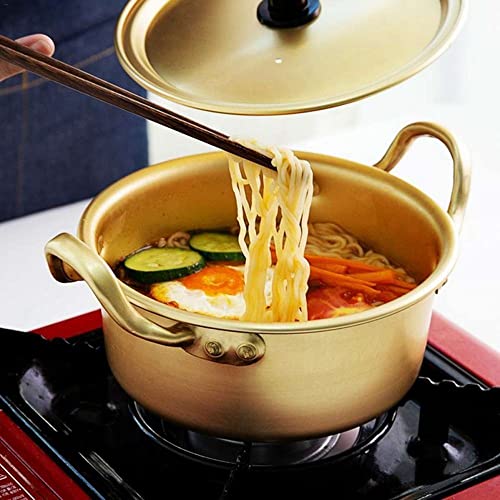 CHENJIE Golden Noodles Pot Korean Ramen Noodles Pot Aluminum Soup Pot with Lid Milk Egg Soup Pot Small Cooking Pot(14CM)