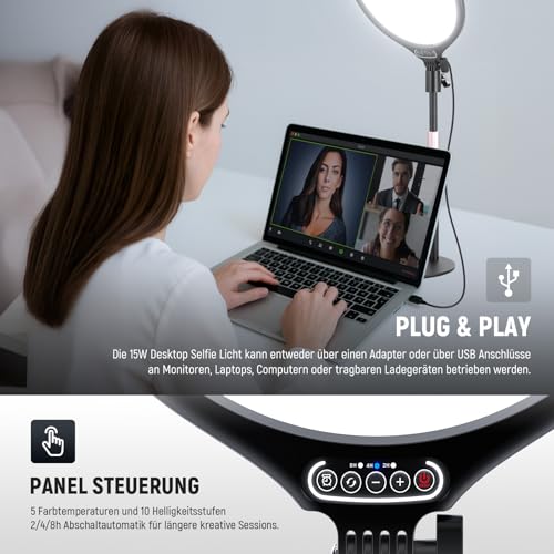 NEEWER Basics 10,5" Tischringlicht mit Ständer Handyhalterung Timer, Vollbild 15W dimmbar LED Selfie Panel Beleuchtung für iPhone Aufnahmen… – Ansicht 4