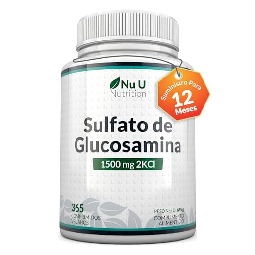Sulfato de Glucosamina 1.500 mg 2KCl, 365 comprimidos (Suministro Para 1 Año) | Alta Potencia | Fabricado en el Reino Unido por Nu U Nutrition.