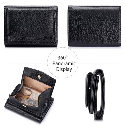 Small Wallet Women Genuine Leather RFID Blocking Trifold Tiny Wallets with Snap Coin Pouch 7 Card Solts3