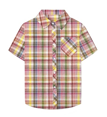 Image of SANGTREE Girls and Women Plaid Shirt Short Sleeve Button Down Summer Blouses Tops
