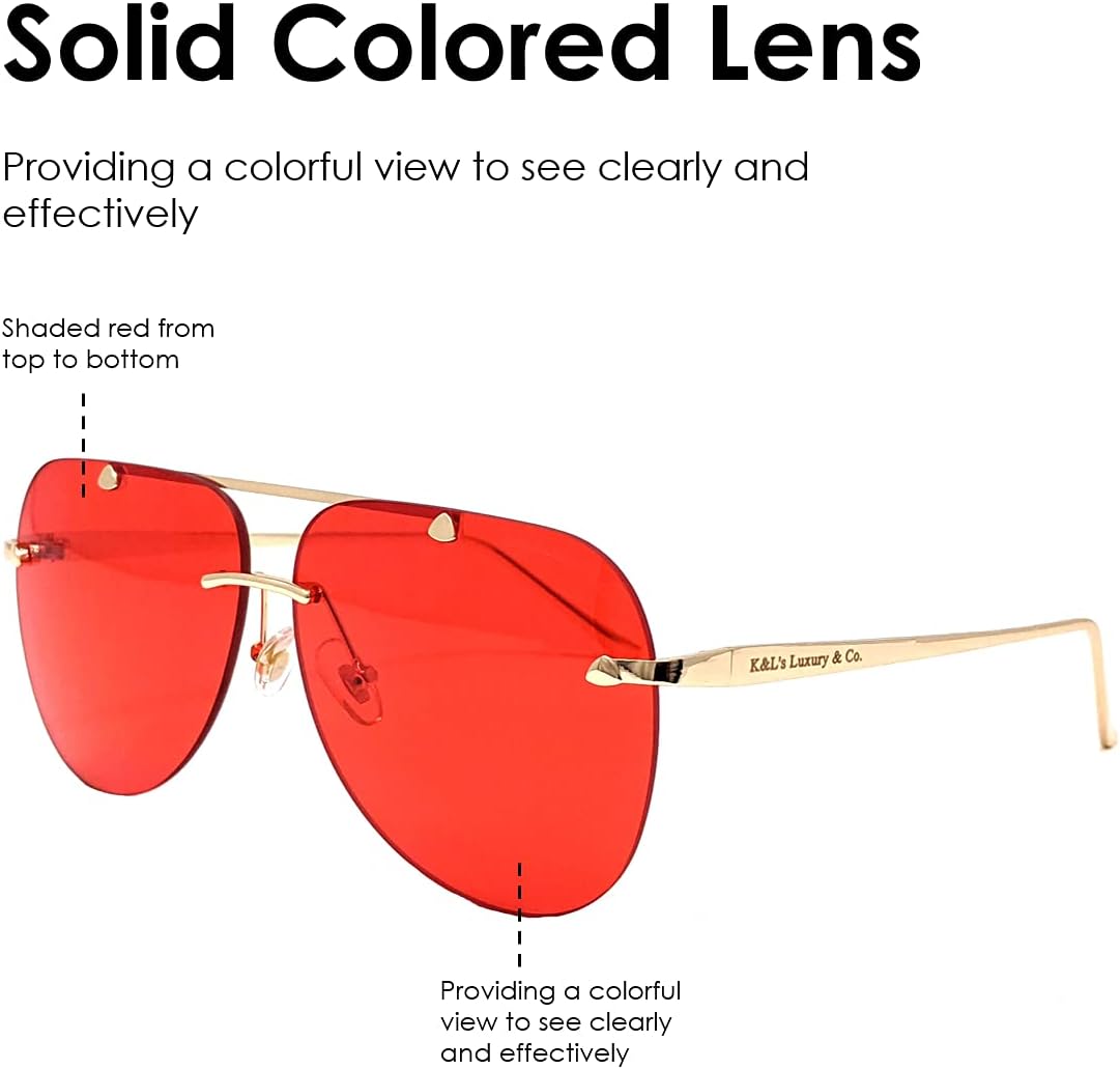 K&L's Luxury & Co. Gold Metal Alloy Rimless Aviator Sunglasses K04272021 for Men and Women