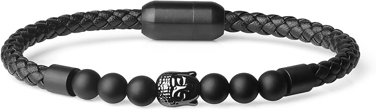 COAI Bracelet en Cuir Pierre Tête de Bouddha Homme