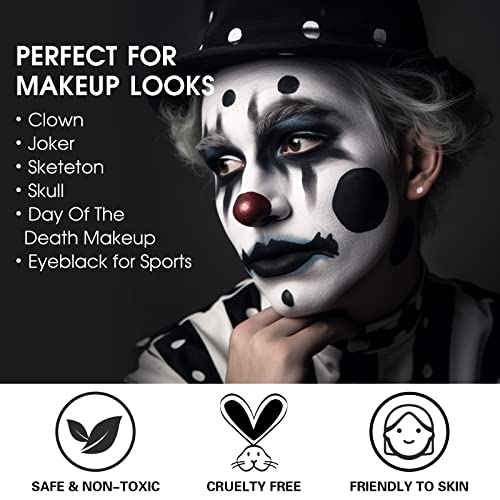 BOBISUKA Black White Face Paint Stick with Setting Powder Set, Eye Black Sticks for Sports, Body Paints for Clown Skeleton Vampire Skull Cosplay Special Effects Costume SFX Halloween Makeup Kit - Image 5
