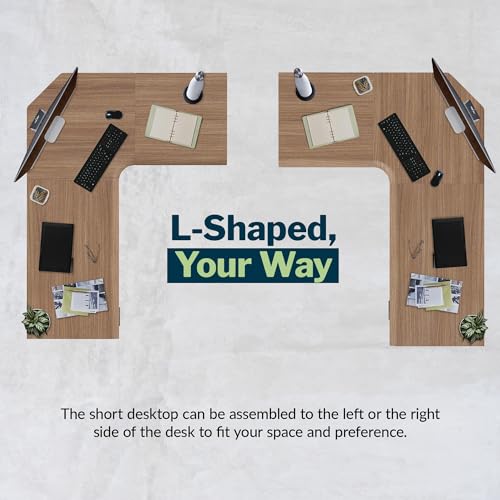 Image of Vari ComfortEdge 80x60 L-Shape Desk- Varidesk Electric Electric Height Adjustable Corner Desk- Home Office Workstation - Walnut Top /Slate Legs (Ships in 3 Boxes)