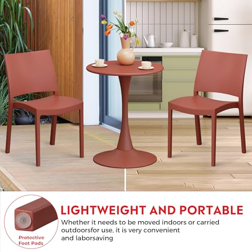 Costaelm Arm Chairs Set of 2, Stackable Balcony Chairs Set of 2, Modern Outdoor Seating Furniture Front Porch Lawn Balcony Yard Dining Side Chair for Kitchen Restaurant, Red - Image 5