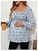 MakeMeChic Women's Maternity Blouse Floral Square Neck Ruffle Sleeve Shirts Peplum Shirred Business Office Work Tops Blue Small