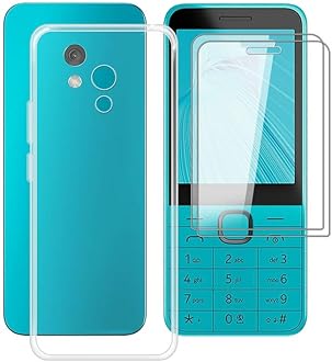 HGJTFANY Phone Case for Nokia 235 4G 2024 (2.8") with 2 X Tempered Glass Film, Clear [Anti-Scratch X Shockproof] Soft TPU Bumper Protective Cover for Nokia 235 4G 2024 - Transparent