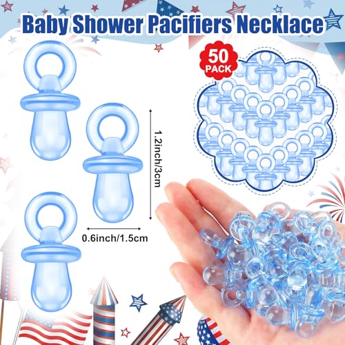 Image of Thyle 51 Pcs 4th of July Pacifier Hunt a Little Firecracker is on The Way Patriotic Baby Shower Games 250th Red White and Blue Hunt Sign and 50 Acrylic Pacifiers for Independence Day Party Decoration