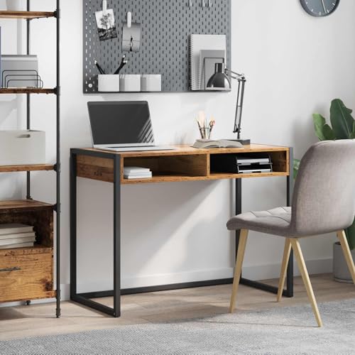 Nqyjm Mesa de ordenador con cajón de madera envejecida 100 x 50 x 75 cm de material de madera para juegos, mesa de ordenador para dormitorio, salón, oficina