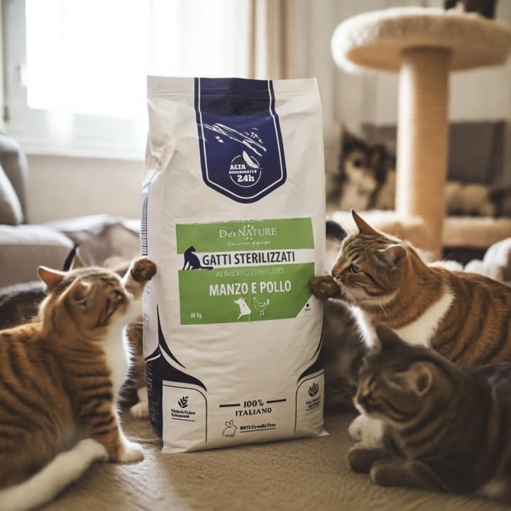 Dei NATURE Crocchette per Gatti STERILIZZATI 20kg Manzo e Pollo offerta, alimento secco bilanciato con Proteine Idrolizzate per Gatti sterilizzati, Prodotto Made in Italy con ingredienti selezionati