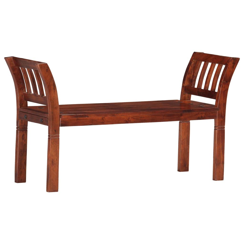 Générique Ławka 111 cm lite drewno akacjowe orzech włoski | Eleganckie, zakrzywione podłokietniki, łatwe w montażu, do przedpokoju, kuchni, jadalni