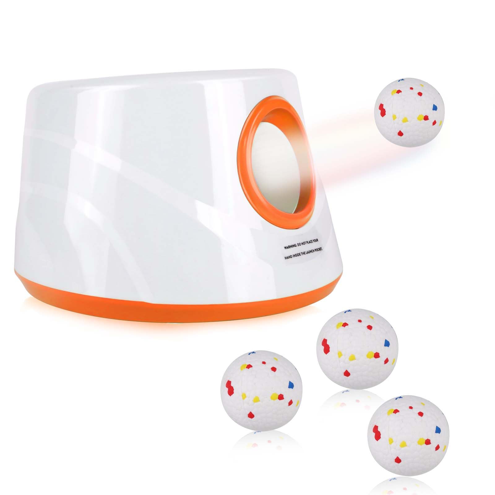Lanceur de Balle Automatique pour Chien, avec 3 Balles de Tennis ETPU 5,8 cm, 3 Distances Réglables 5,7/9,7/13,7 m, Rechargeable, Jouet Interactif pour Chiens de Petite et Moyenne Taille (Orange)