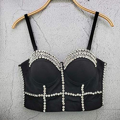 VEENDEO Women's Handmade Rhinestone Diamond Push up Bustier Crop Top Punk Corset Bra Vest (S, Black) - Image 4