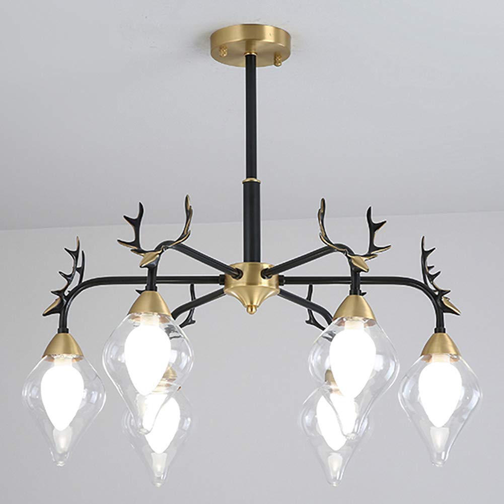 KXEcoLife Adjustable Industrial Chandelier8Light Antler Brushed Brass Ceiling Light Fixture for Dining Room Bedroom & Living RoomModern Home Lighting Decor
