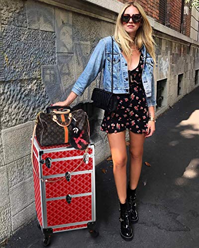 OUDMAY by Amazon - Makeup Case - Professional Rolling Artist Cosmetic Beauty Storage Organizer With 2 Large Locks and Drawer Crystal Red