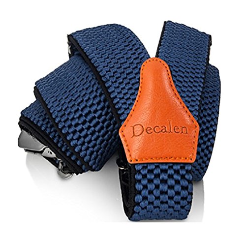Decalen Mens Suspenders with Very Strong Clips Heavy Duty One Size Fits All Big and Tall Wide Adjustable and Elastic Braces Y Back Shape (Blue I)