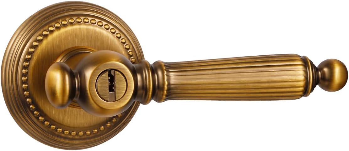 1 Pack Antique Door Lever with Lock and Key Entry Antique Brass Door Handle Door Lever Bedroom and Bathroom Zinc Alloy