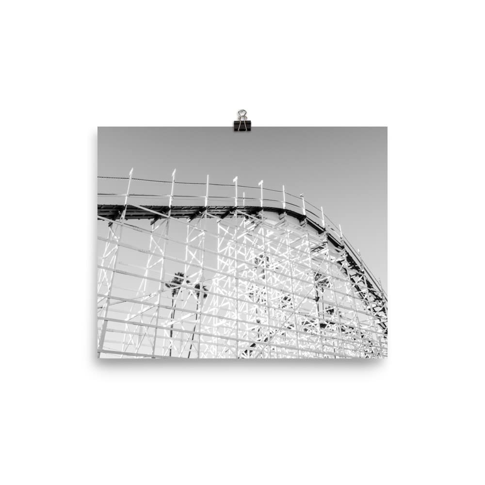 8x10 Inch Santa Cruz Picture: Unframed Photo Paper Print, Giant Dipper Roller Coaster Poster, Amusement Park Ride Wall Art, Black and White, Northern