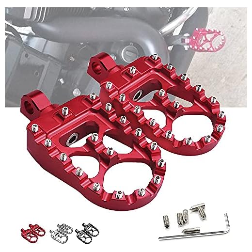 CNC Wide Fat Footpegs 360° Roating MX Foot Pegs Chopper Bobber Style For Harley Dyna Fatboy Sportster Iron 883 (Red)