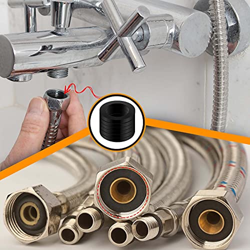 24 Stück Gummischlauchringe, Dichtungsringe für Wasserhahn, O-Ring, Gummi, Duschschlauch-Unterlegscheibe, 1/2 Zoll, 3/4 Zoll, 30 mm (1,18 Zoll) OD 20 mm (0,8 Zoll) ID, Schwarz