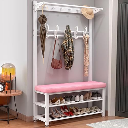 Perchero con Espacio para Guardar Zapatos, Banco de Entrada, Zapatero para Entrada, Mueble Perchero con Espacio para Guardar Zapatos, cojín Suave y Barra para Colgar, para Pasillo, Sala de e