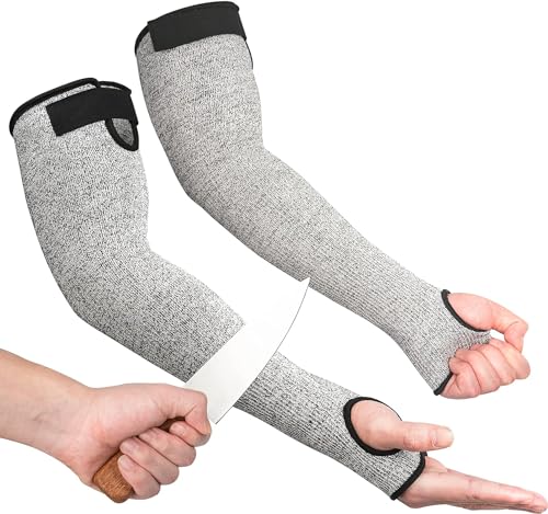 Image of OriStout Cut Resistant Work Sleeves with Tumb Hole, Grey, 4 Pairs