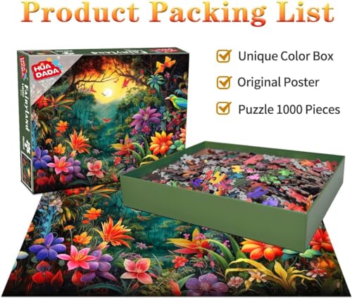HUADADA Jigsaw Puzzles for Adults 1000 Piece Jigsaw Puzzles for Adults Challenging Game Puzzles with Letters on Back - Flowers and Birds - image 2