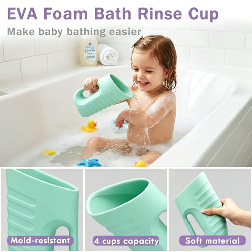 Image of Babylush Baby Bath Rinse Cup & Rinser - 1000ml Soft EVA, 0.3lb Lightweight, BPA-Free Bath Water Pourer, Baby Bath Pitcher, Shower Cup for Kids (Green)