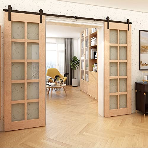 Herrajes Puertas Correderas Doble 305cm Rieles Kit Negro para 2 Puerta Madera 76cm Ancho, Pequeña...