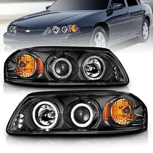 AmeriLite Projector Replacement Headlights LED Halo Black for Chevy Impala - Passenger and Driver Side