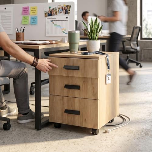 Image of FFO Modern Bedside Table with Drawer & Open Shelf, Wooden Top with Metal Frame, Compact Nightstand for Bedroom, End Table for Living Room