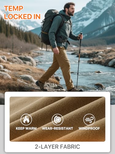 FREE SOLDIER Mens Warm Insulated Waterproof Fleece Lined Pants Outdoor Rain Hiking Thermal Pants2