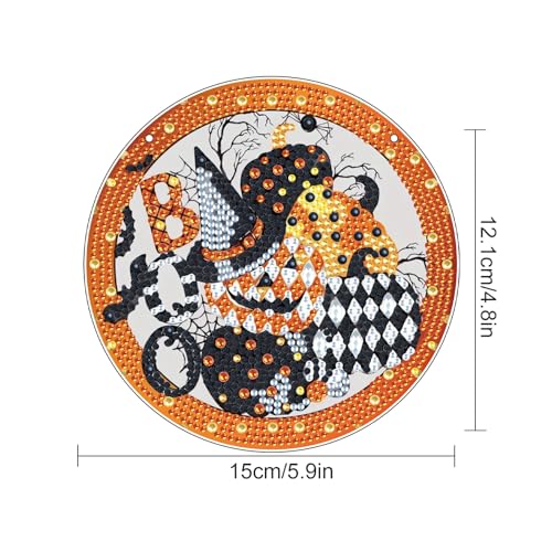 Image of 5D DIY Halloween Diamond Painting Hanging Ornament, Acrylic Rhinestone Pendant Craft with Ghost, Pumpkin, Bat & Witch Hat, Diamond Art Window Suncatchers for Home Wall & Door Holiday Decoration