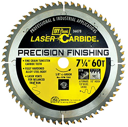 Ivy Classic 36078 Premium Swift corte 7 – 1/4-inch 60 dientes carburo Hoja de sierra circular con 5/8-inch Diamond la bestia Arbor, 1/tarjeta
