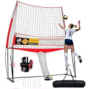 2-in-1 Volleyball Practice Net Station with Patented 5-Height (6’5” to 8′), Heavy Duty Training System for Hitting Spiking Serving, Backyard Indoor Outdoor Trainer Equipment