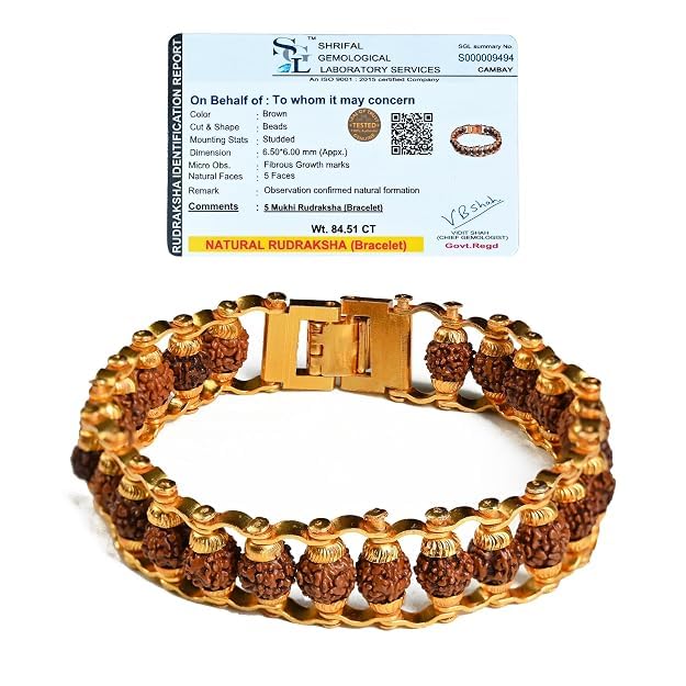 Natural 5 Mukhi Rudraksha Bracelet | Certified Rudraksha Bead Bracelet with Gold-Tone Metal | Spiritual Protection, Meditation, Positive Energy Bracelet for Men & Women-image-17