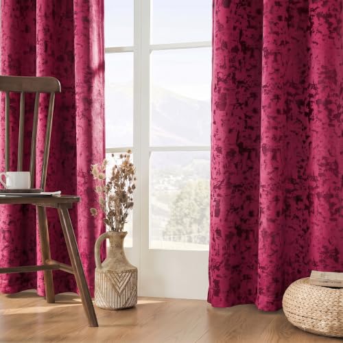 Image of IVAZA Royal Burnout Velvet Eyelet Curtains - Textured Door Curtain | 70-80% Blackout Curtains for Door | Heavy Premium Drape | Modern Luxury, Door Curtain 7 feet Set of 2 Wine