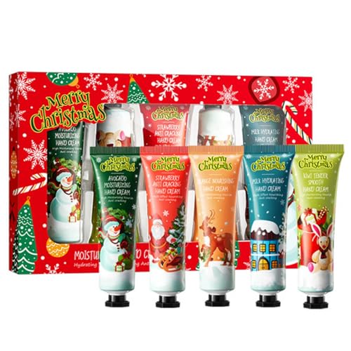 Wenrny Christmas Hand Cream Gift Set,5 Pcs/Set Moisturizing Hand Cream Gift Set for Women,Travel Size Hand Lotions for Dry Cracked Hands,Moisturizing Hand Care Cream,5 Different Plant Scents (B, B)