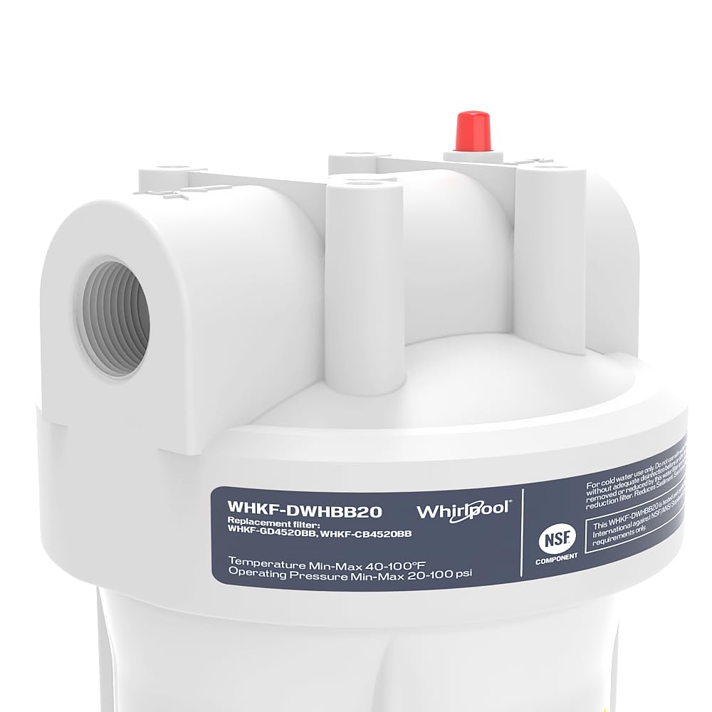 Whirlpool Carcasa de filtro de agua para toda la casa de 20 x 4.5 pulgadas, sistema certificado NSF para filtro de carbono de sedimentos, prefiltración del hogar para agua de pozo y ciudad, puerto de