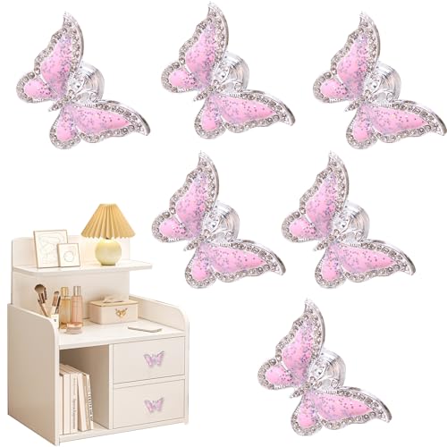 CPELLESSE 6PCS Butterfly Cabinet Knobs Dressing Table Butterfly Knobs Crystal Cabinet Handle Furniture Hardware Handle Jewelry Box Single Hole Pulls
